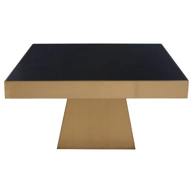 Black Tempered Glass Coffee Table With Gold Square Stainless Steel Base, Carlox