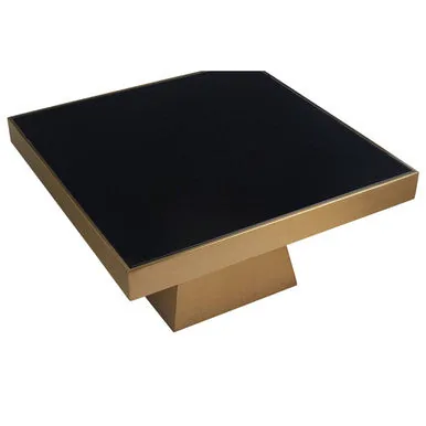 Black Tempered Glass Coffee Table With Gold Square Stainless Steel Base, Carlox