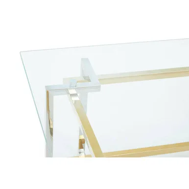 Clear Tempered Glass Top Coffee Table With Silver & Gold Stainless Steel Base, Elino