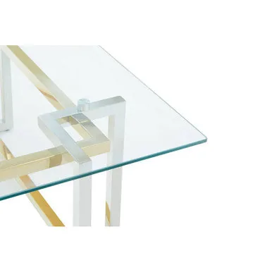 Clear Tempered Glass Top Coffee Table With Silver & Gold Stainless Steel Base, Elino