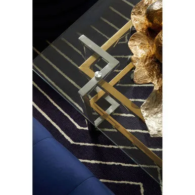 Clear Tempered Glass Top Coffee Table With Silver & Gold Stainless Steel Base, Elino