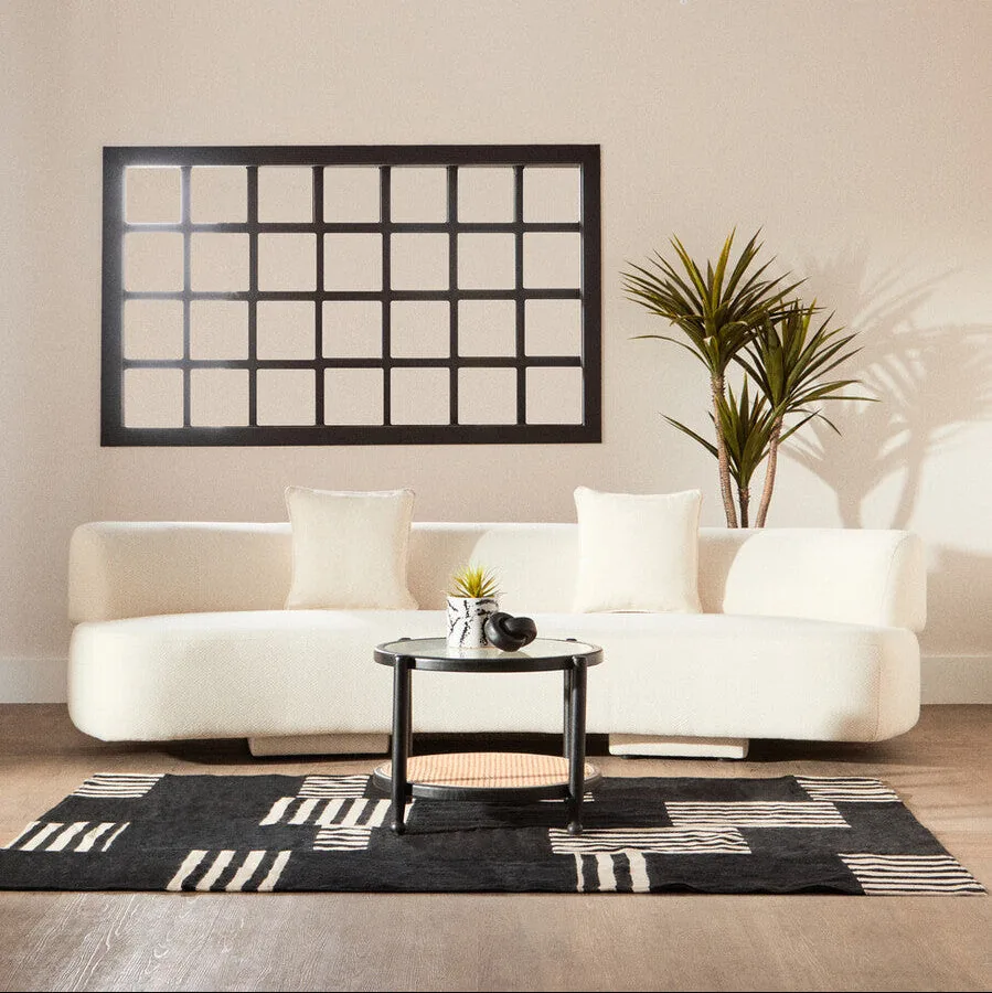 Black Wood & Rattan Frame Coffee Table With Glass Top, Cebu
