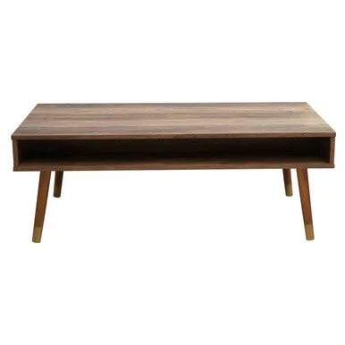 Brown Wood Veneer Coffee Table With 2 Drawers & Angular Wooden Legs, Frida