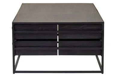 Black 4-Drawer Coffee Table With Metal Handles & Iron Frame, Judd