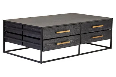 Black 4-Drawer Coffee Table With Metal Handles & Iron Frame, Judd