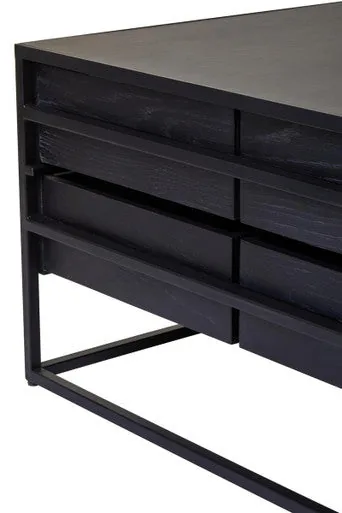 Black 4-Drawer Coffee Table With Metal Handles & Iron Frame, Judd