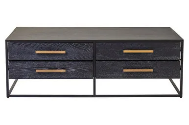 Black 4-Drawer Coffee Table With Metal Handles & Iron Frame, Judd