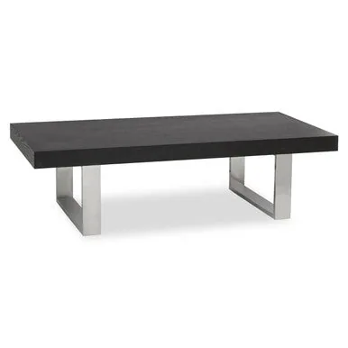 Black Elm Wood Rectangular Coffee Table With Stainless Steel U Shaped Legs, Ulmus