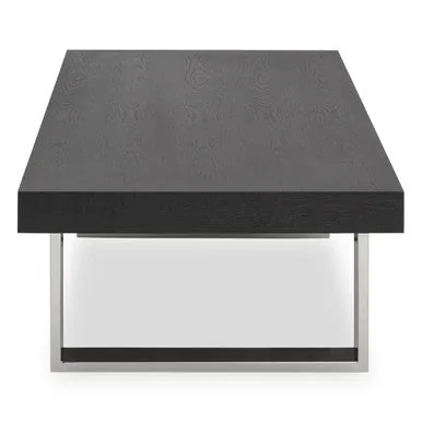 Black Elm Wood Rectangular Coffee Table With Stainless Steel U Shaped Legs, Ulmus