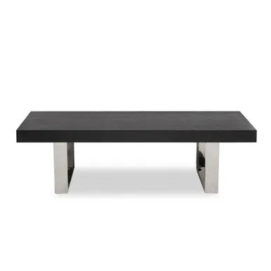Black Elm Wood Rectangular Coffee Table With Stainless Steel U Shaped Legs, Ulmus
