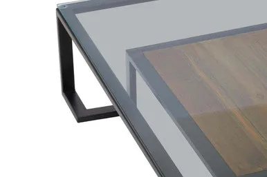 Black Wooden Frame & Glass Top Coffee Table With Shelf, Cibo