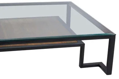 Black Wooden Frame & Glass Top Coffee Table With Shelf, Cibo