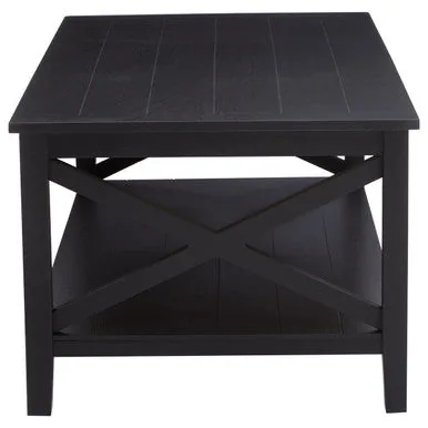 Black Wooden Coffee Table With Lower Shelf & X Frame Side Panels, Heritage