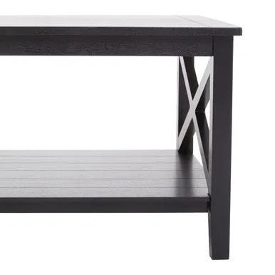 Black Wooden Coffee Table With Lower Shelf & X Frame Side Panels, Heritage