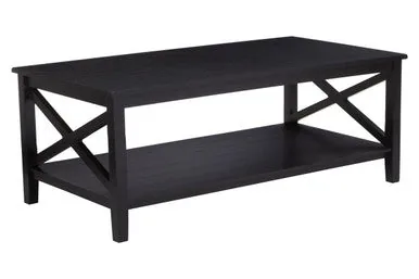 Black Wooden Coffee Table With Lower Shelf & X Frame Side Panels, Heritage
