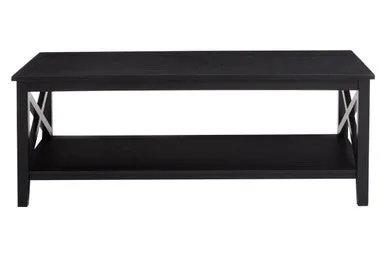 Black Wooden Coffee Table With Lower Shelf & X Frame Side Panels, Heritage
