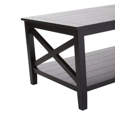 Black Wooden Coffee Table With Lower Shelf & X Frame Side Panels, Heritage