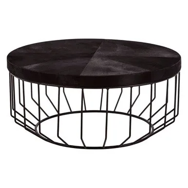 Black & Silver Hair-On-Hide Top Round Coffee Table With Black Frame, Kensington Townhouse