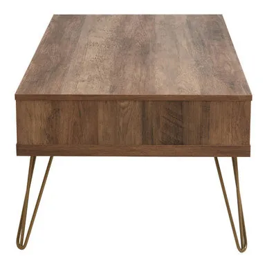 Brown Wood Top 2-Drawer Coffee Table With Hairpin Legs, Flori