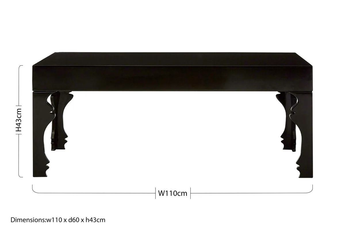 Black High Gloss Wooden Coffee Table With Stately Shaped Legs, Luis