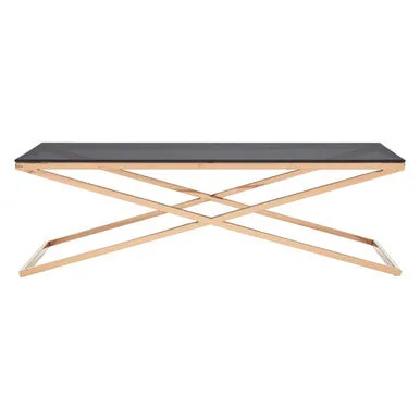 Black Glass Top & Gold Criss Cross Base Coffee Table, Montril