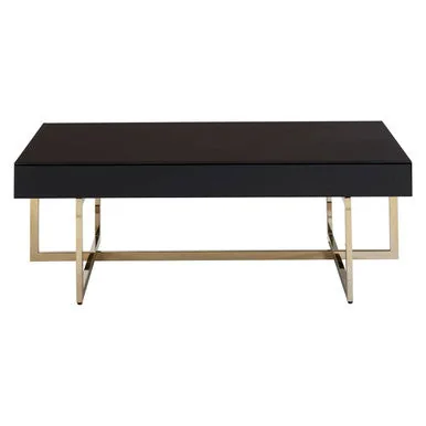 Black Mirrored Top Coffee Table With Gold Stainless Steel Frame, Ragusa