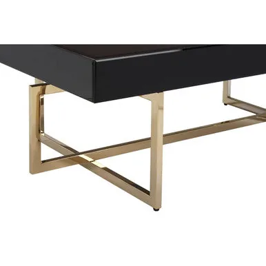 Black Mirrored Top Coffee Table With Gold Stainless Steel Frame, Ragusa