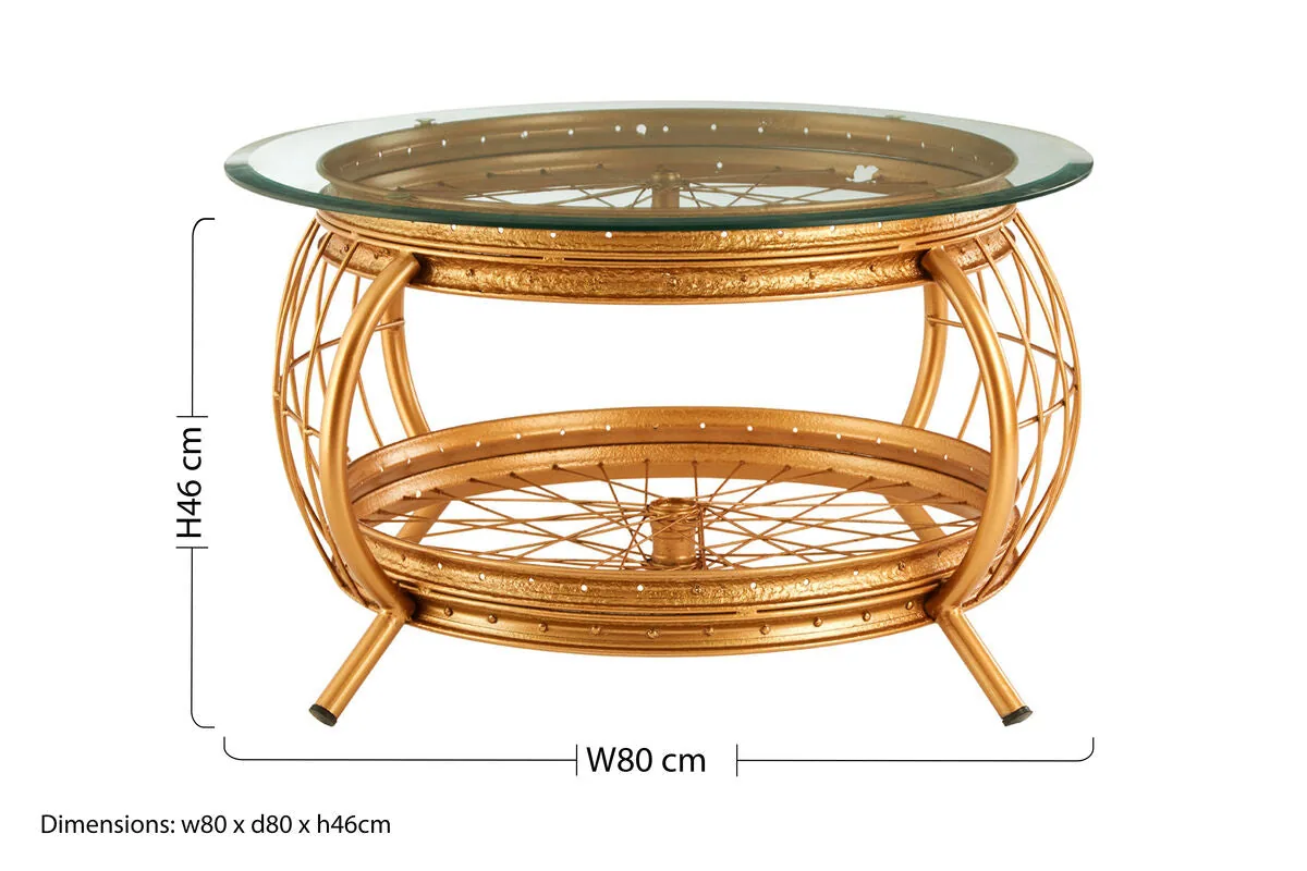 Clear Glass Top Coffee Table With Gold Bamboo & Iron Frame, Mantis