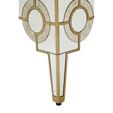 Antique Motif Mirrored Glass Coffee Table With Natural Gold Tone Border, Knightsbridge