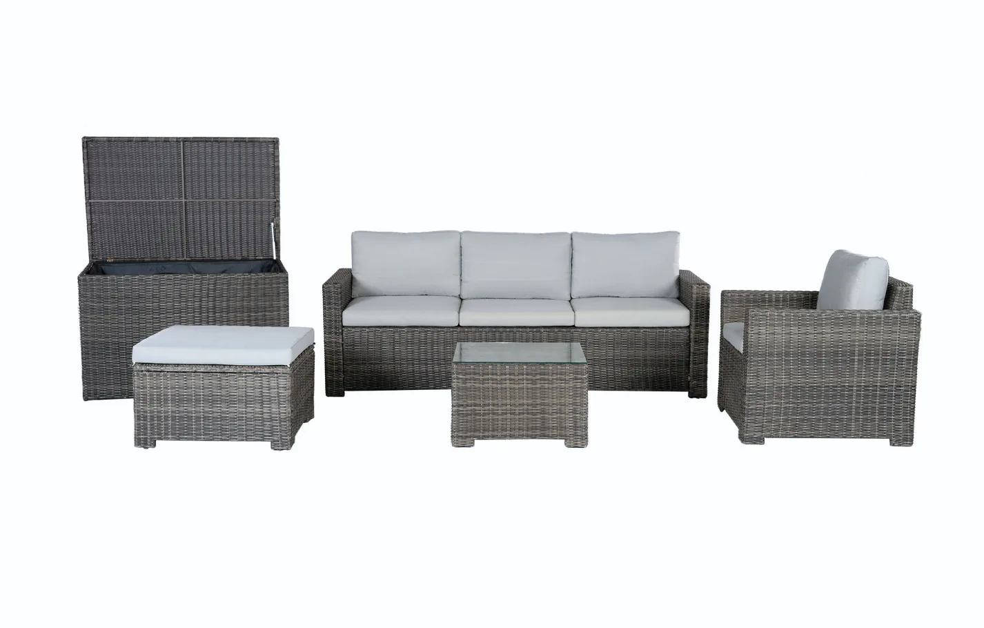 Marbella Grey 5 Seater Chaise Garden Sofa Set and Cushion Box Bundle