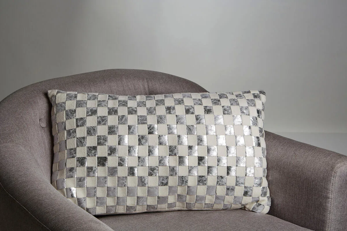 Bosie Kensington Townhouse Rectangular Ivory & Silver Check Cushion