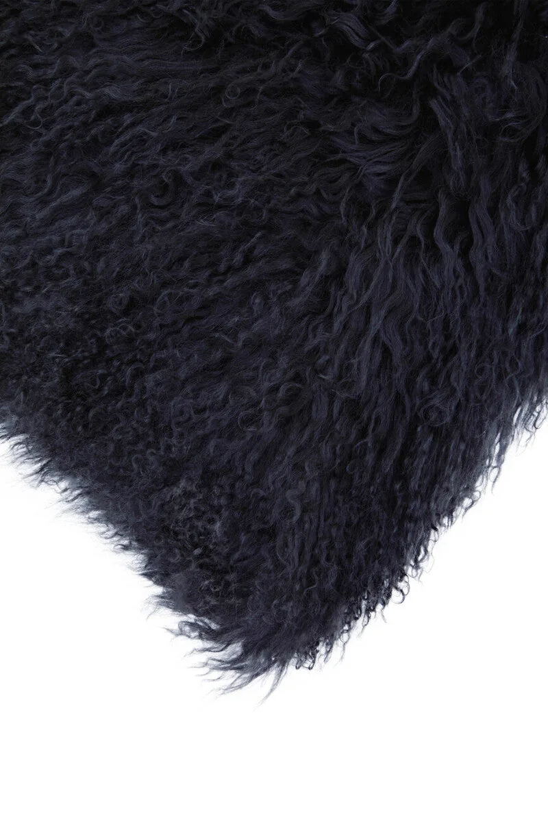 Bosie Real Mongolian Fur Black Square Cushion