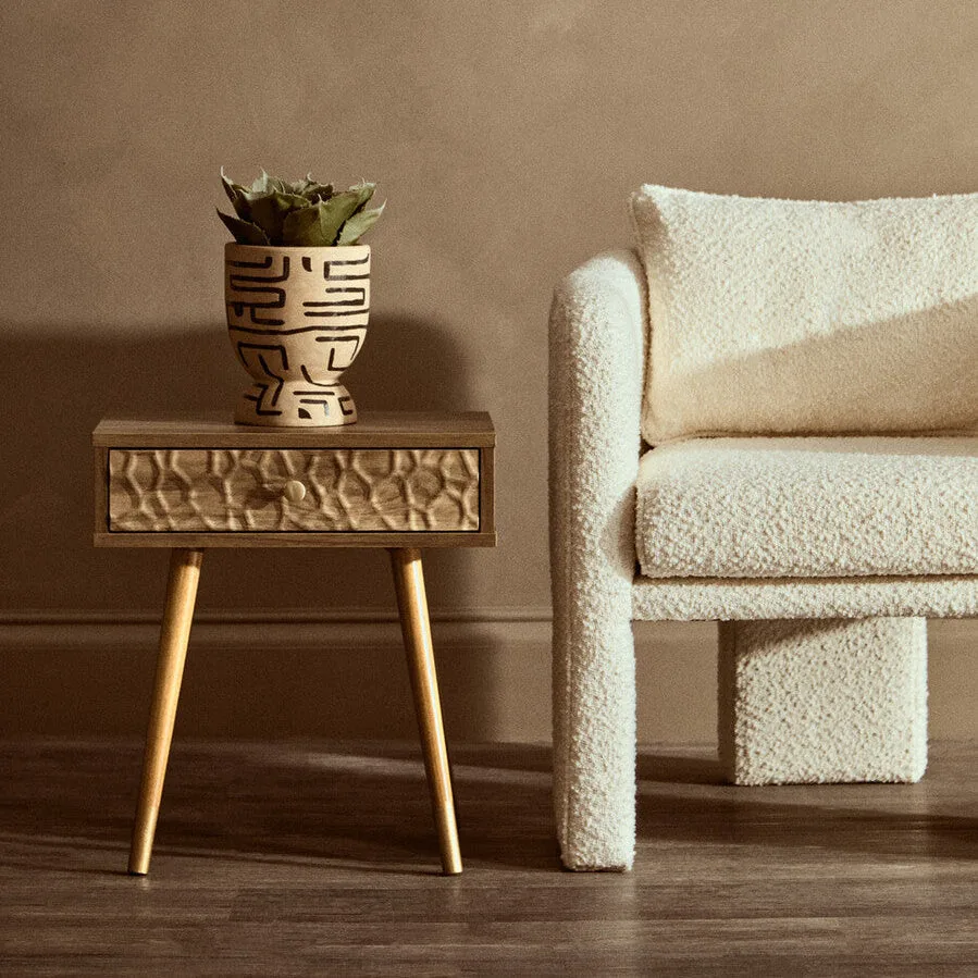Natural Brown Wood Bedside Table With 1 Drawer & Angular Legs, Frida