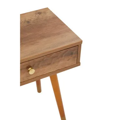 Natural Brown Wood Bedside Table With 1 Drawer & Angular Legs, Frida