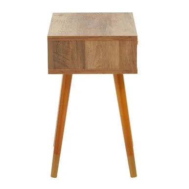Natural Brown Wood Bedside Table With 1 Drawer & Angular Legs, Frida