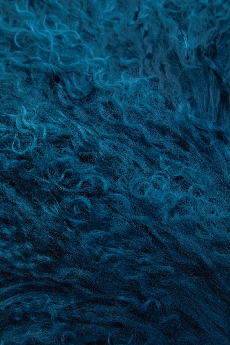 Bosie Real Mongolian Fur Teal Rectangular Cushion