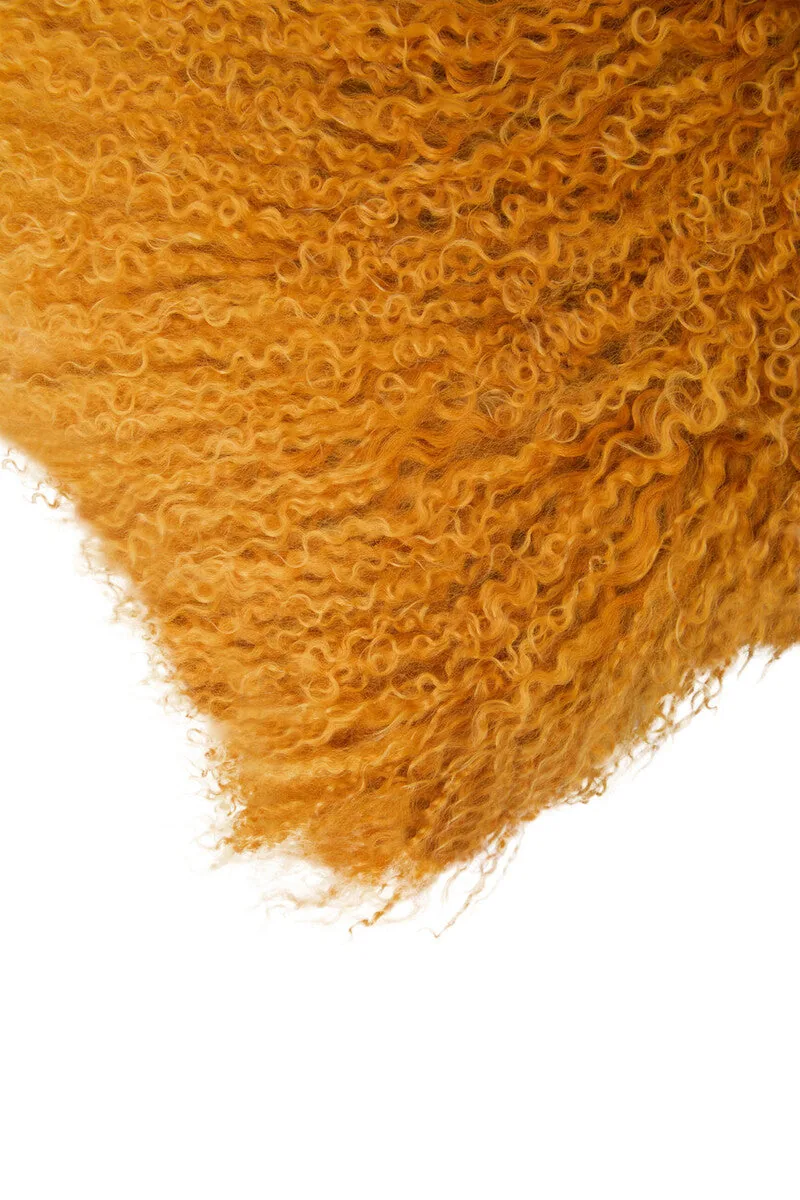 Bosie Real Mongolian Fur Ochre Rectangular Cushion