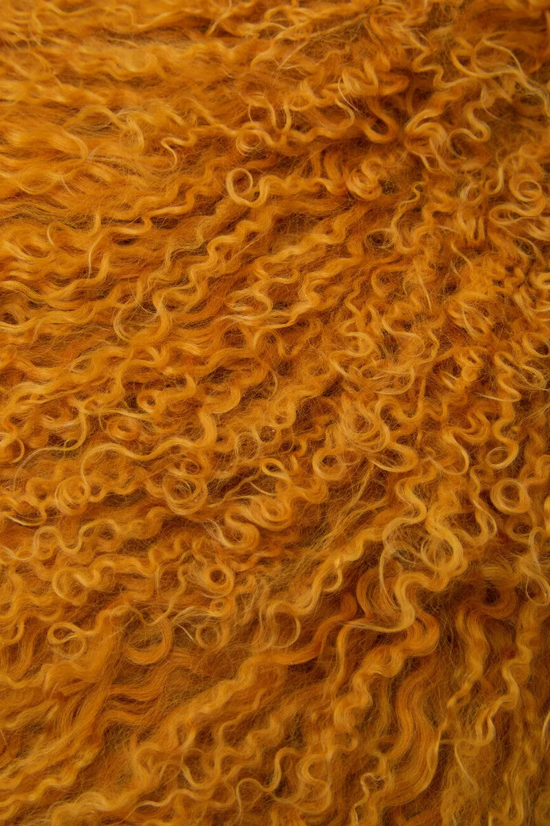 Bosie Real Mongolian Fur Ochre Rectangular Cushion