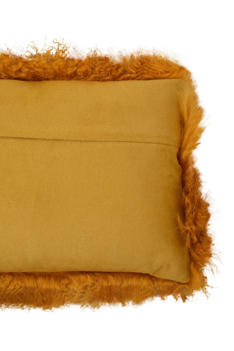 Bosie Real Mongolian Fur Ochre Rectangular Cushion