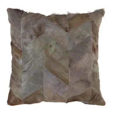 Bosie Safira Grey Chevron Hair On Leather Patchwork Cushion