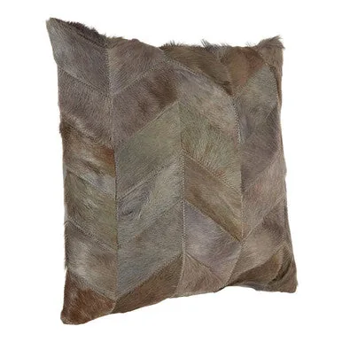 Bosie Safira Grey Chevron Hair On Leather Patchwork Cushion
