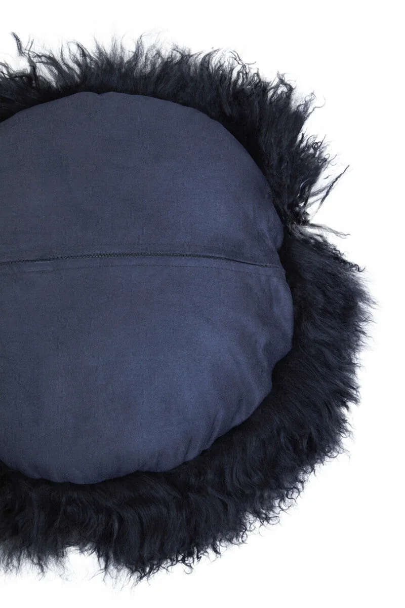 Bosie Real Mongolian Fur Black Round Cushion