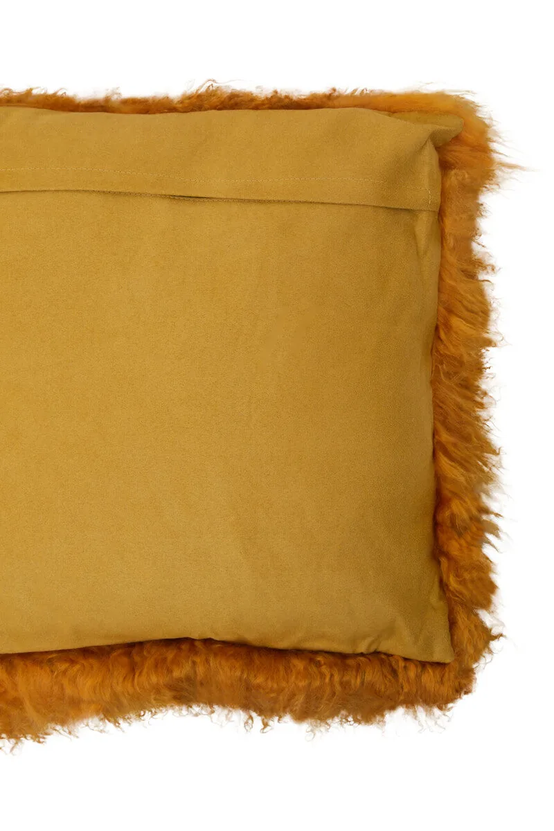 Bosie Real Mongolian Fur Ochre Square Cushion