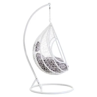 Goa White Rattan Hanging Chair With Grey Cushions