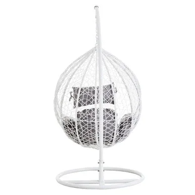 Goa White Rattan Hanging Chair With Grey Cushions