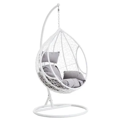 Goa White Rattan Hanging Chair With Grey Cushions