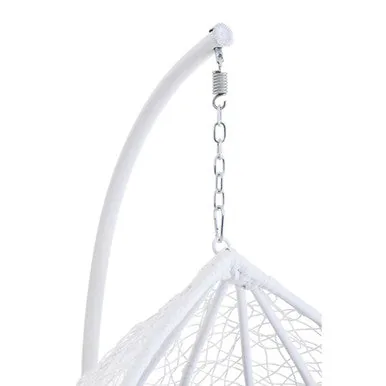 Goa White Rattan Hanging Chair With Grey Cushions