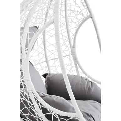 Goa White Rattan Hanging Chair With Grey Cushions