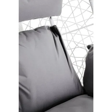 Goa White Rattan Hanging Chair With Grey Cushions
