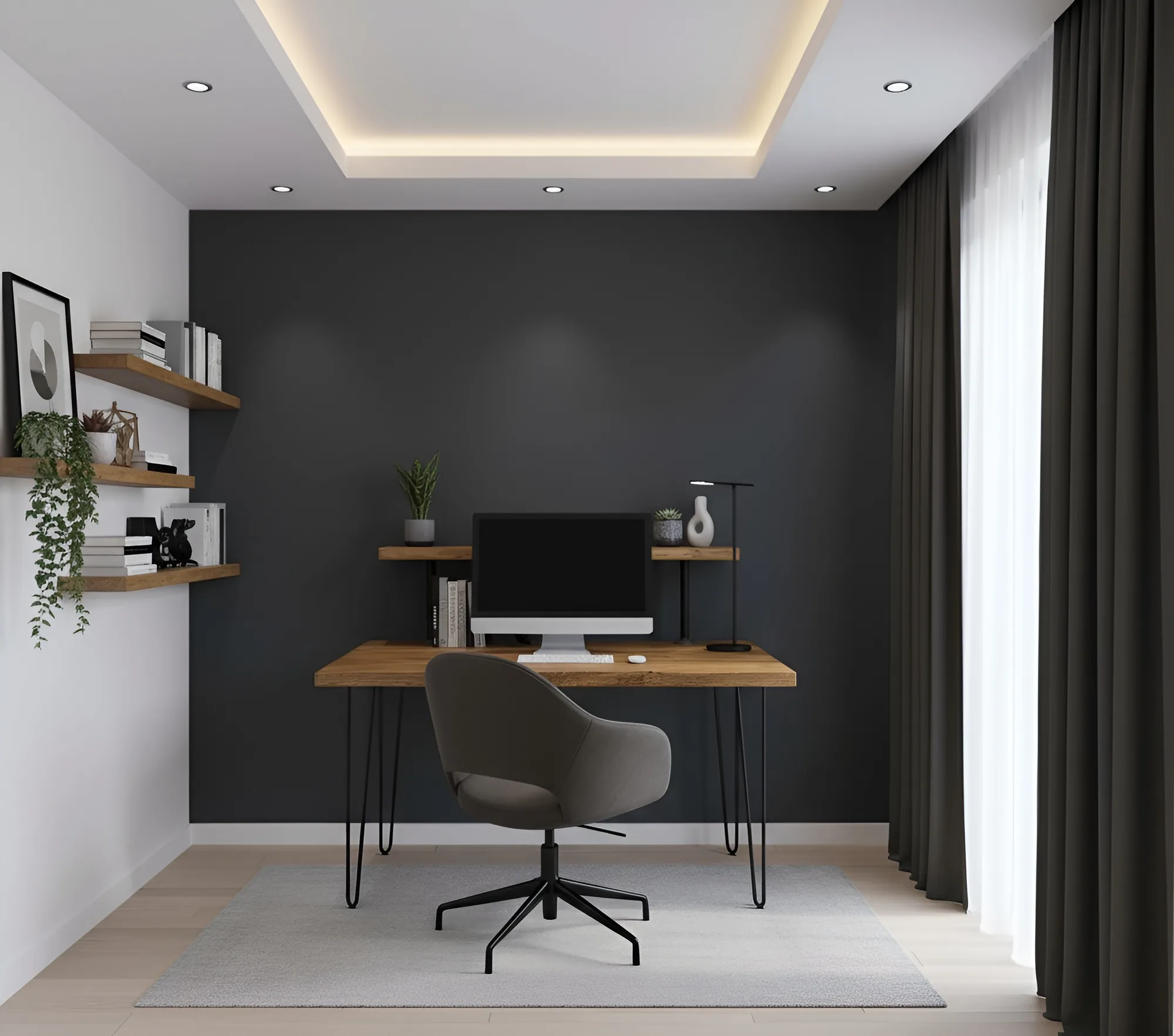 Handcrafted Wooden Study Desk with Shelf & Hairpin Legs